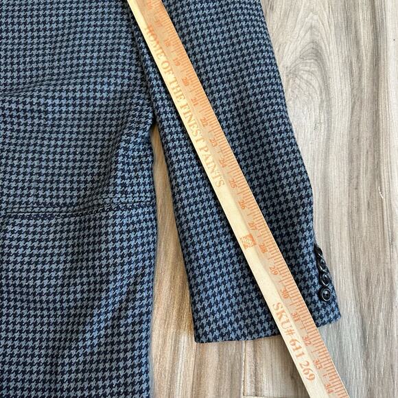 VTG Oxxford Clothes Blazer Crown Cashmere Houndstooth Size 46R Blue Navy Jacket - Picture 10 of 10
